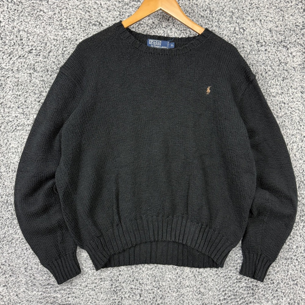 Vintage 90s Polo Ralph Lauren Sweater Mens XL Black Knit Crewneck Pony Hong Kong